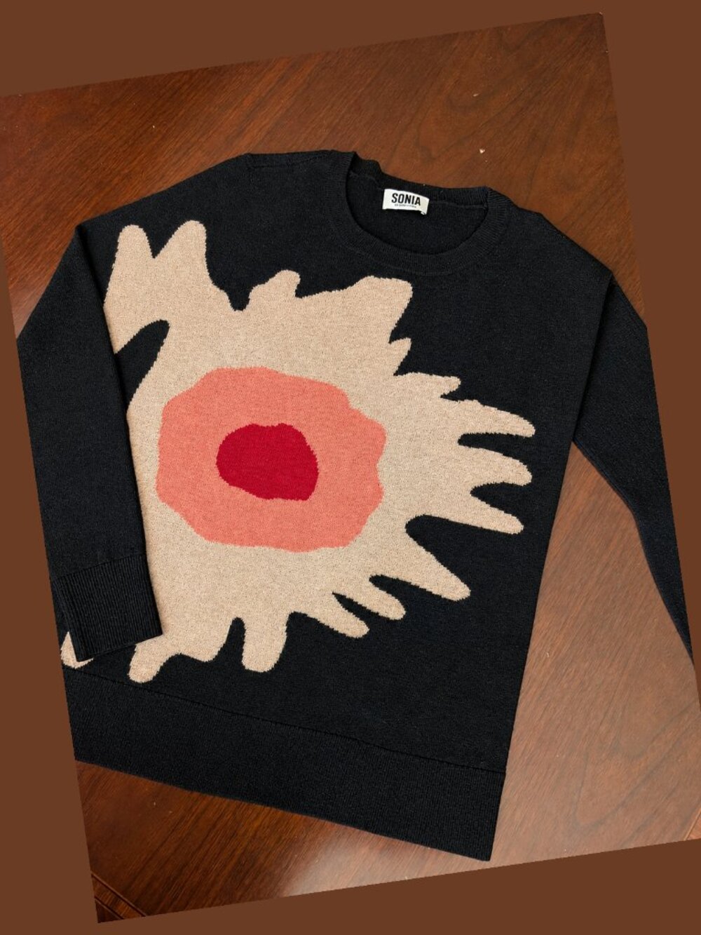 Sonia Rykiel Black Flower Intarsia Sweater Wool Blend S